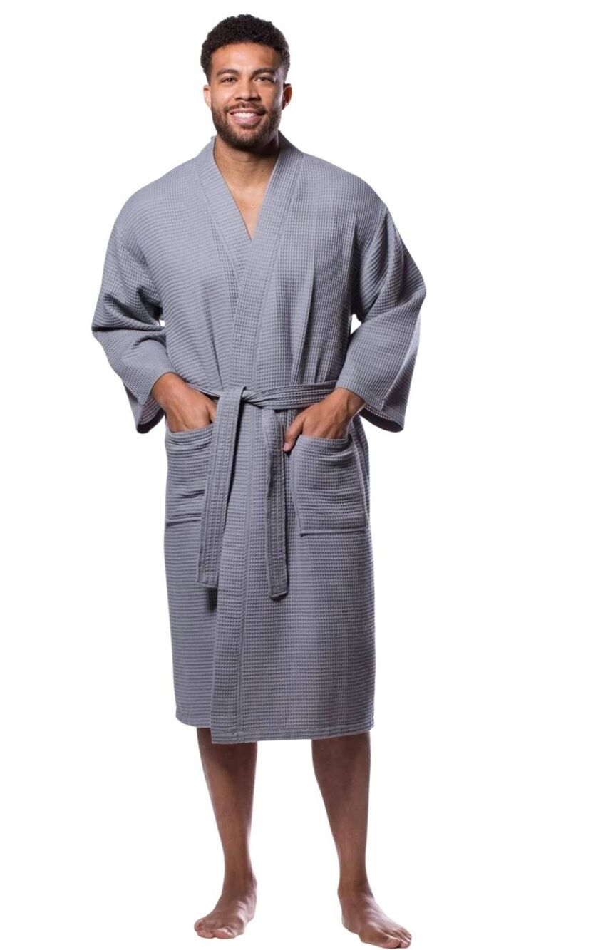 Chakir Turkish Linens Gray Waffle Knit Bathrobe Size Large NWOT